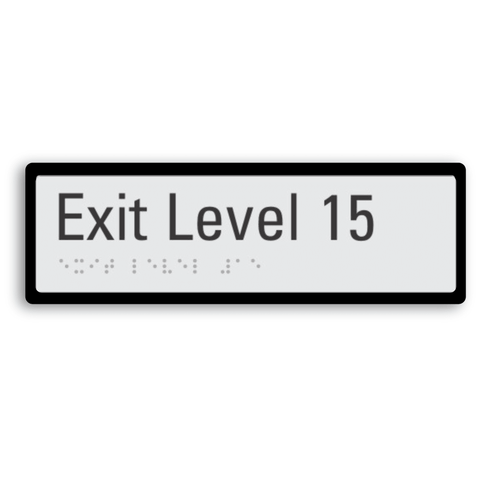 exit level 15 sign with braille tactile elements and black border for more contrast