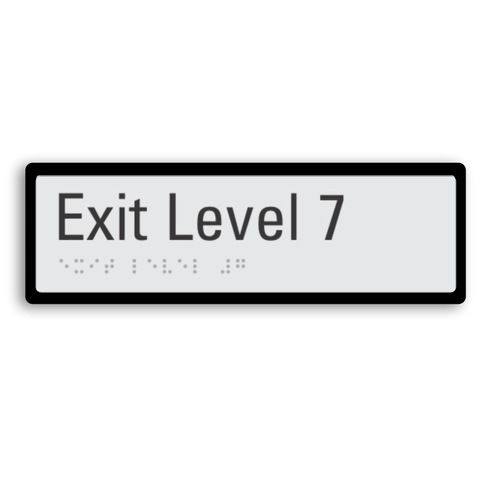 exit level 7 sign with braille elements and black border for enhanced contrast