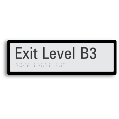 exit level B3 (basement 3) signage with raised elements and black border for enhanced contrast