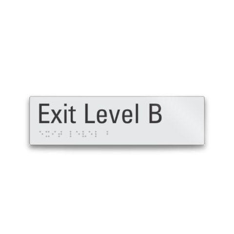 exit level B (basement) signage with braille tactile elements