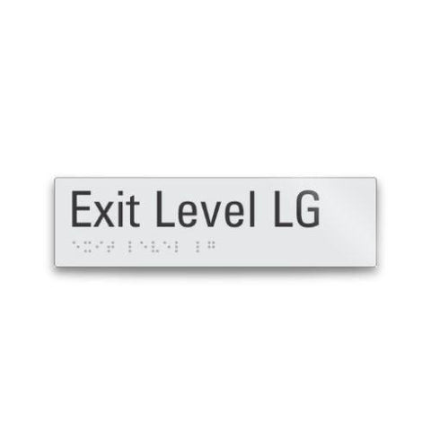 exit level LG (low ground floor) signage with tactile elements.