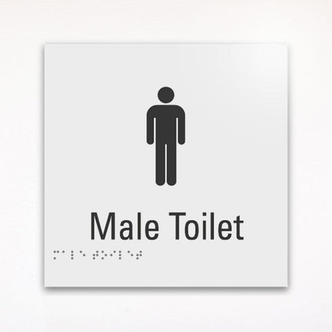 a gray male toilet sign