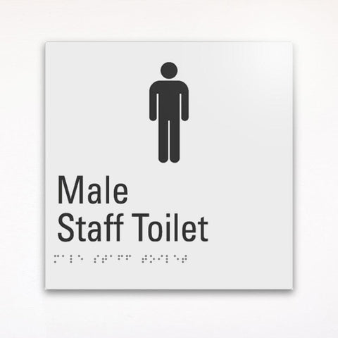 a gray braille toilet sign for Male staff toilet
