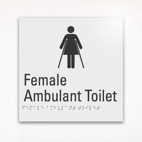 a gray braille and tactile sign for female ambulant toilet