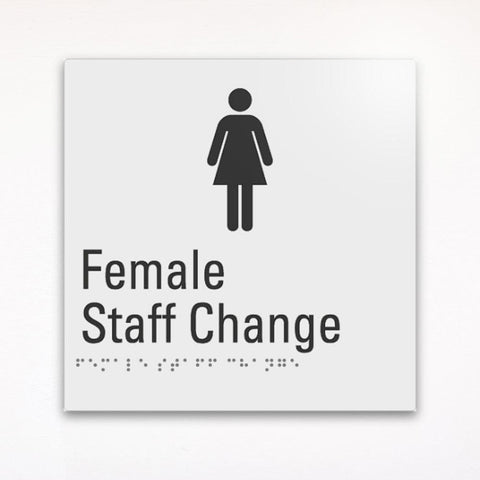 a gray braille toilet say for Female staff change