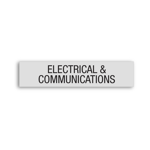 a gray Electrical & Communications room sign