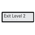 exit level 2 signage with braille tactile elements and black border for enhanced contrast