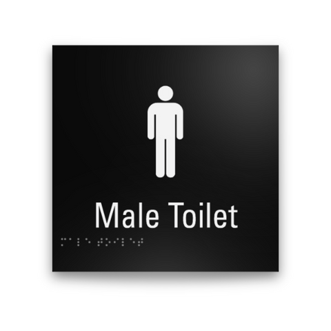 black aluminium-braille & tactile male toilet sign