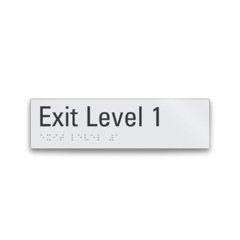 exit level 1 signage with braille tactile elements