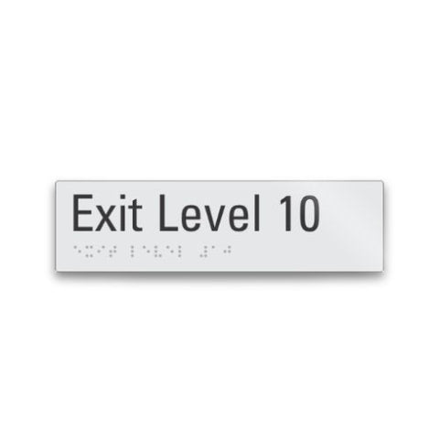 exit level 10 signage with braille tactile elements 