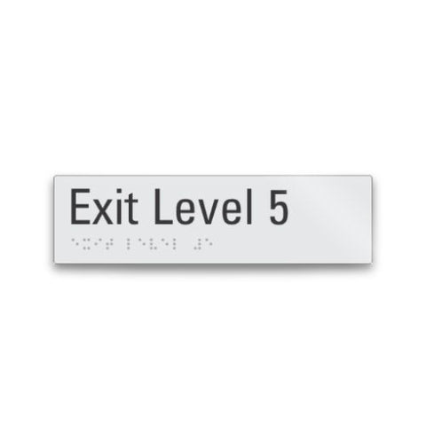 exit level 5 signage with braille tactile elements 