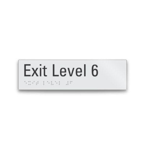 exit level 6 signage with braille tactile elements