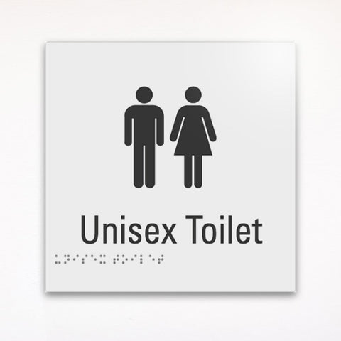 a gray Unisex toilet braille tactile sign