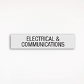 a gray Electrical & Communications room sign